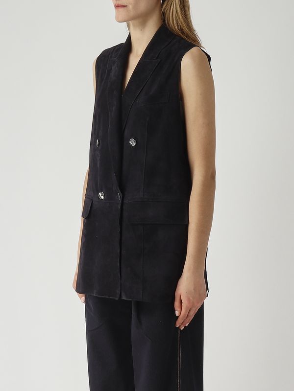 3. Gilet donna Lanai in suede Blu Dark The Jackie leathers lanasuev