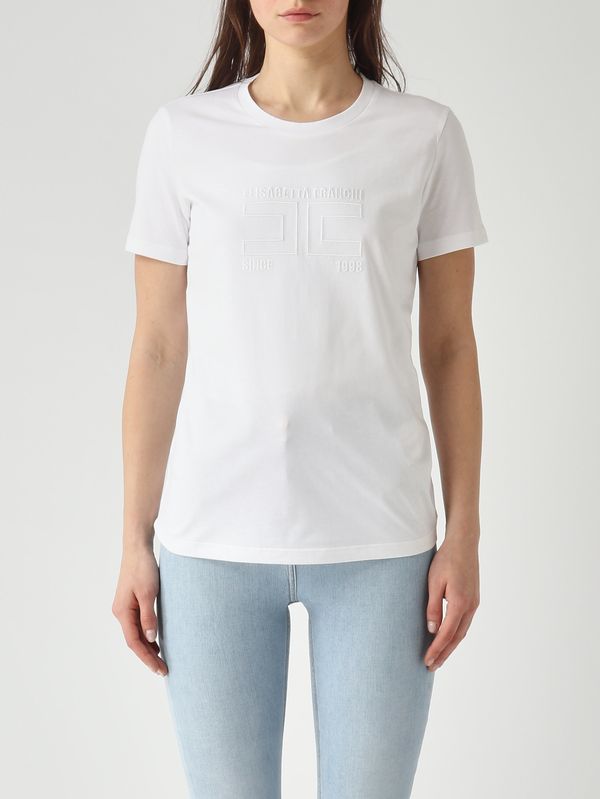 1. Damen-T-Shirt aus Baumwolle Kreide Elisabetta Franchi ma71g61e2