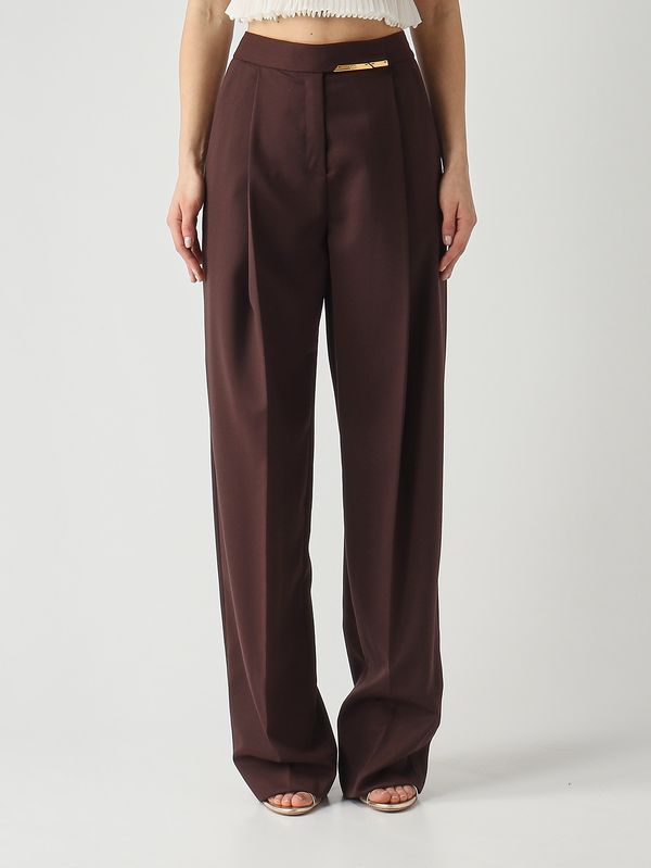 1. Pantalon femme en mélange de laine vierge Cacao Elisabetta Franchi pa15761e2