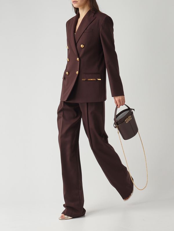 2. Pantalon femme en mélange de laine vierge Cacao Elisabetta Franchi pa15761e2