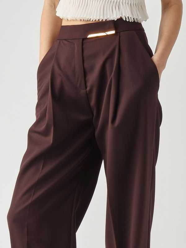 5. Pantalon femme en mélange de laine vierge Cacao Elisabetta Franchi pa15761e2