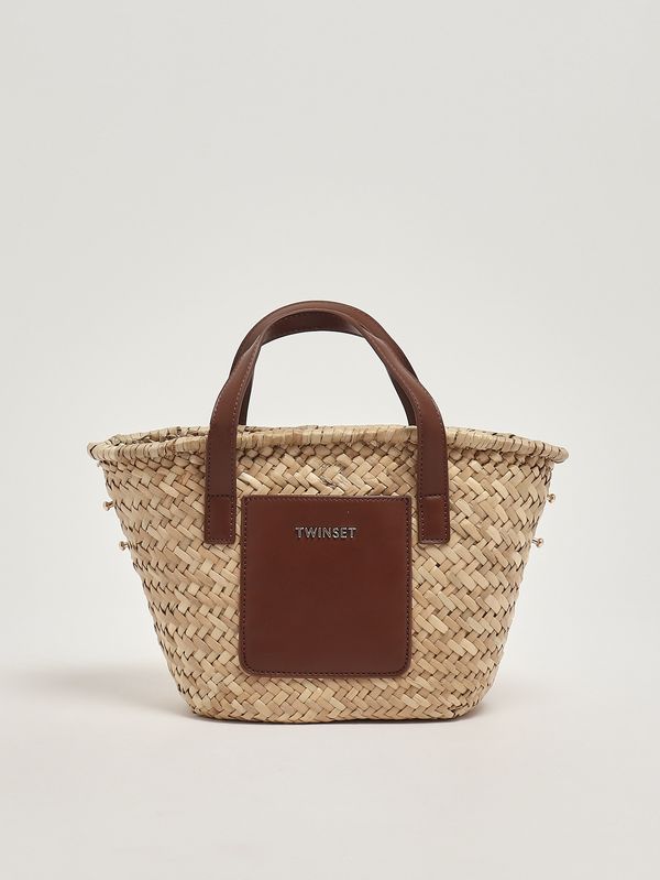 1. Mädchenhandtasche aus Raffia und Kunstleder Stroh-Leder Twinset 261gj8014
