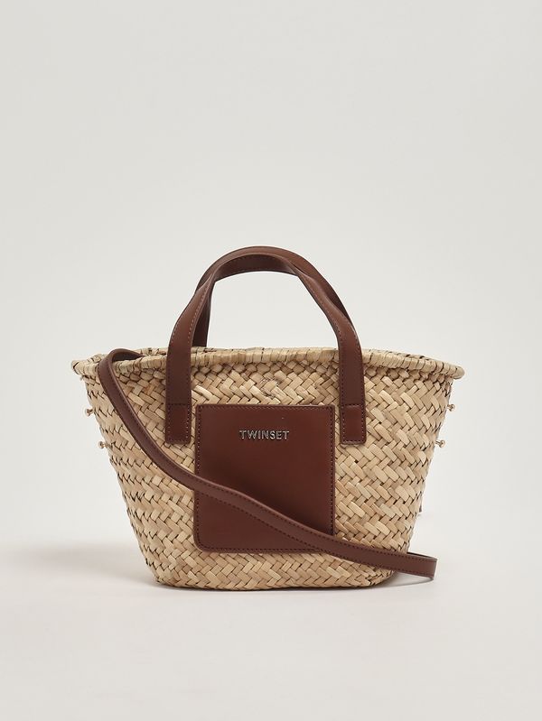 3. Mädchenhandtasche aus Raffia und Kunstleder Stroh-Leder Twinset 261gj8014