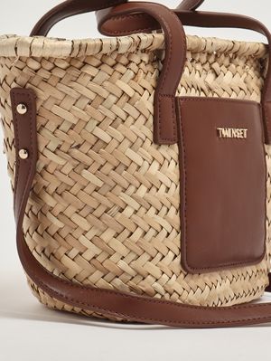 5. Mädchenhandtasche aus Raffia und Kunstleder Stroh-Leder