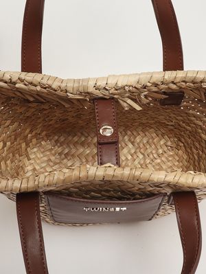 4. Mädchenhandtasche aus Raffia und Kunstleder Stroh-Leder