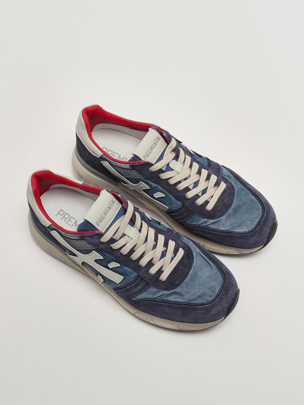2. Herren-Sneaker Mick 8006 aus Leder und technischem Gewebe Jeansblau Premiata mik08006