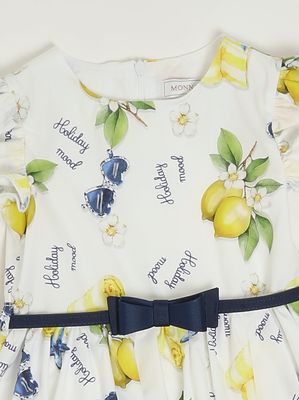 3. Mädchenkleid aus Baumwolle Weiß-Gelb