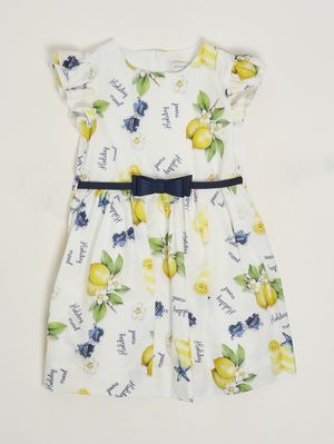 1. Mädchenkleid aus Baumwolle Weiß-Gelb