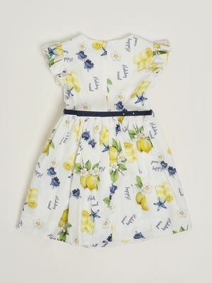 2. Mädchenkleid aus Baumwolle Weiß-Gelb