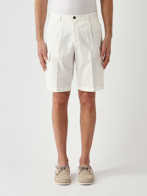 Pantalón corto para hombre Newport de algodón y lino elástico. Blanco Briglia