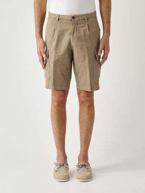 1. Herren-Bermuda Newport aus Baumwolle und Leinen mit Stretchanteil Dunkelbeige