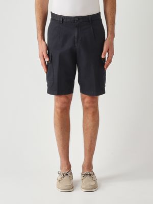 1. Herren-Bermuda Newport aus Baumwolle und Leinen mit Stretchanteil Marine