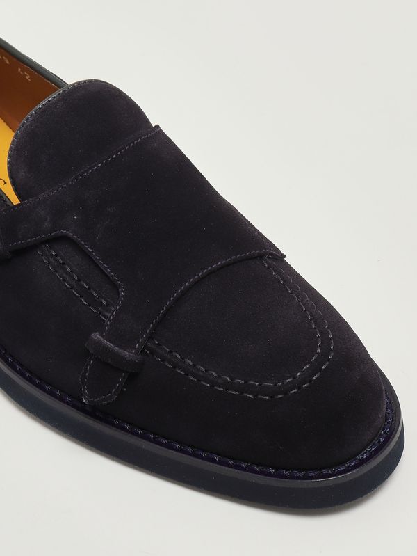 5. Mocassino uomo Adler Double Monk in suede Navy Doucal's du3419salouf009