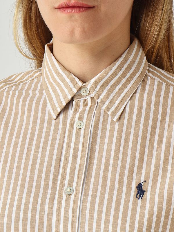 5. Camicia donna classic fit in cotone Better Cotton e lino Bianco-Beige Polo Ralph Lauren 211971514