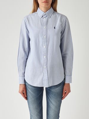 1. Chemise femme classic fit en coton Better Cotton et lin. Blanc-Bleu