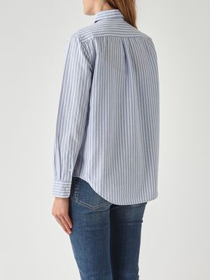 4. Chemise femme classic fit en coton Better Cotton et lin. Blanc-Bleu