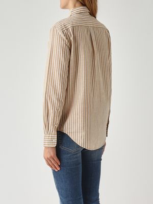 4. Camicia donna classic fit in cotone Better Cotton e lino Bianco-Beige