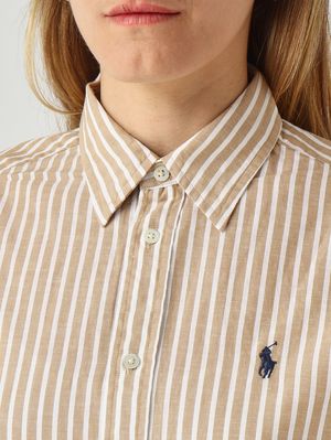 5. Camicia donna classic fit in cotone Better Cotton e lino Bianco-Beige
