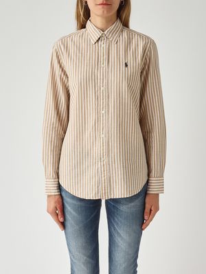 1. Camicia donna classic fit in cotone Better Cotton e lino Bianco-Beige
