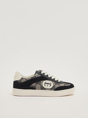 1. Baskets enfant en cuir et toile Beige-Bleu