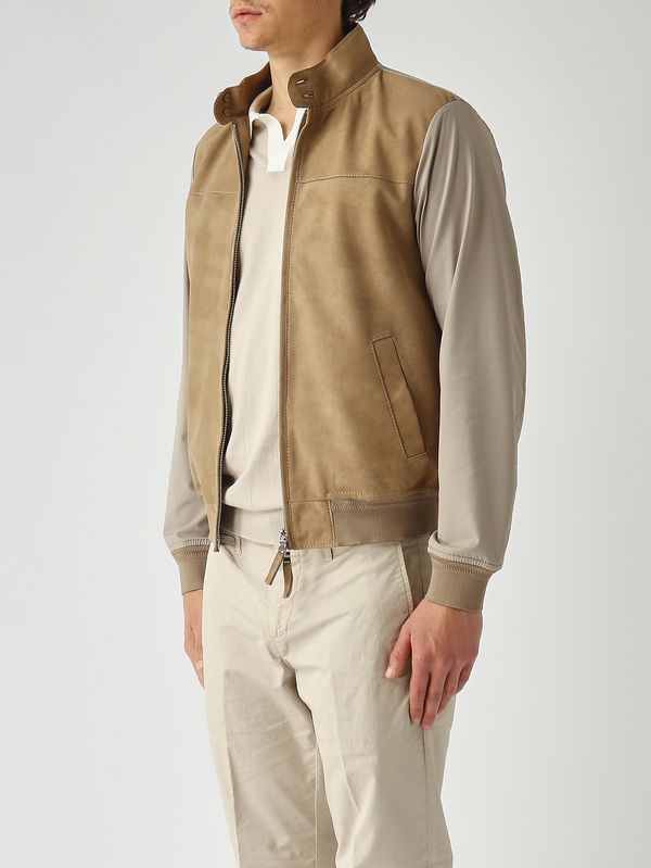 3. Herrenjacke Mercury aus Veloursleder und Stretch-Nylon Turteltaube-Kamel The Jack Leathers mermnsue