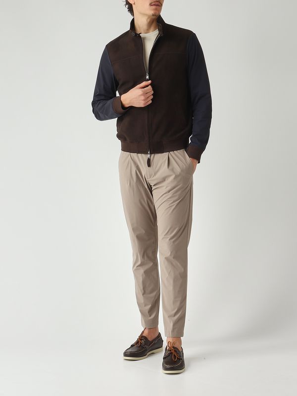 2. Veste homme Mercury en daim et nylon extensible Bleu marine - Marron foncé The Jack Leathers mermnsue