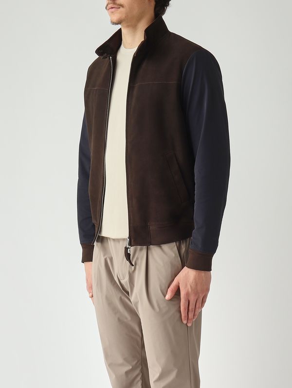 3. Veste homme Mercury en daim et nylon extensible Bleu marine - Marron foncé The Jack Leathers mermnsue
