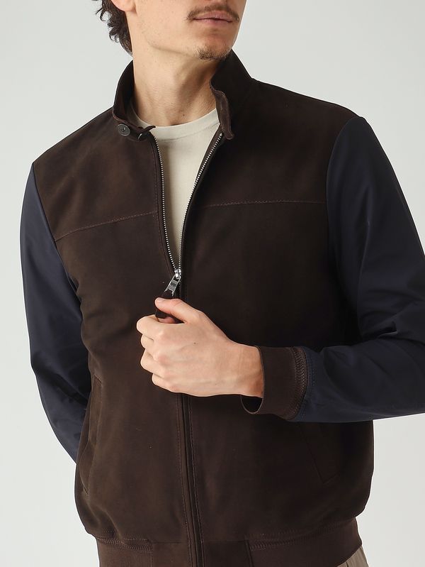 5. Veste homme Mercury en daim et nylon extensible Bleu marine - Marron foncé The Jack Leathers mermnsue