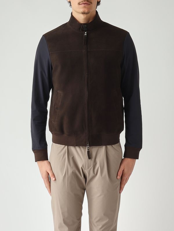 1. Veste homme Mercury en daim et nylon extensible Bleu marine - Marron foncé The Jack Leathers mermnsue