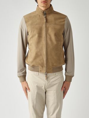 1. Herrenjacke Mercury aus Veloursleder und Stretch-Nylon Turteltaube-Kamel