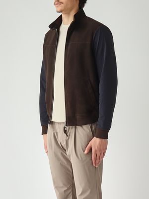 3. Veste homme Mercury en daim et nylon extensible Bleu marine - Marron foncé