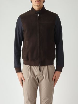 1. Veste homme Mercury en daim et nylon extensible Bleu marine - Marron foncé