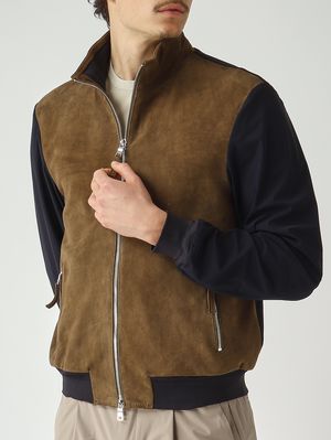 5. Men's Dante jacket in suede and stretch nylon Navy-Khaki
