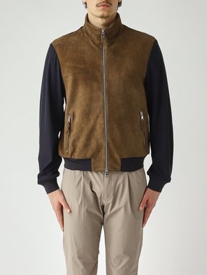 1. Men's Dante jacket in suede and stretch nylon Navy-Khaki