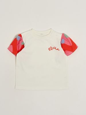1. T-shirt en coton biologique pour bébé fille Blanc-Rouge
