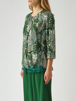3. Chaqueta de mujer de encaje bordado Verde