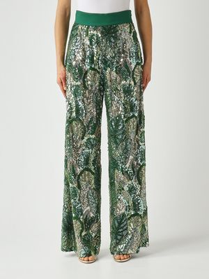1. Women's embroidered lace trousers Green