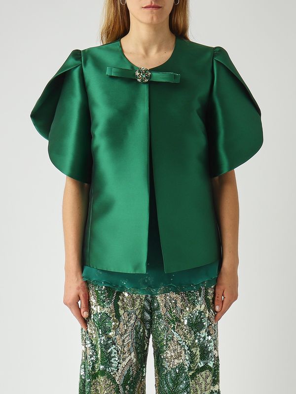 Giacca donna in tessuto effetto mikado Verde Gianni Molaro