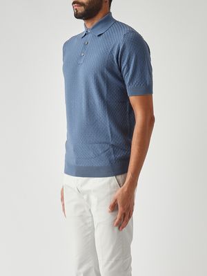 Filippo de Laurentiis Men's crêpe cotton polo shirt - Avio