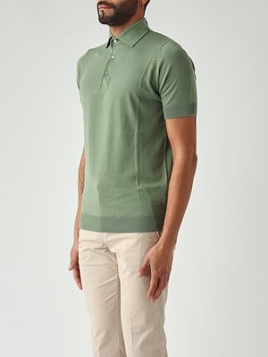 3. Men's crêpe cotton polo shirt Sage
