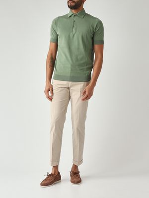2. Men's crêpe cotton polo shirt Sage