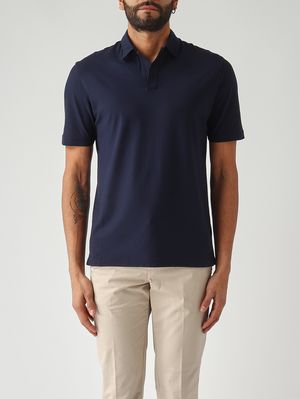 Filippo de Laurentiis Men's crêpe cotton polo shirt - Indigo