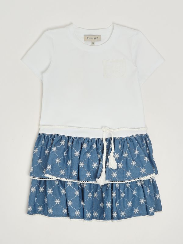 1. Robe pour fille en coton mélangé Blanc-Bleu Twinset 261gb2064