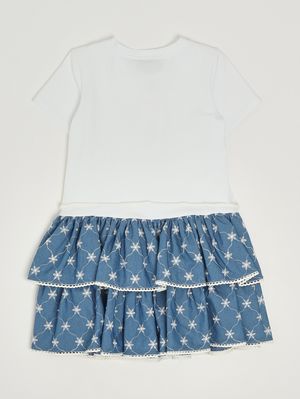 2. Robe pour fille en coton mélangé Blanc-Bleu