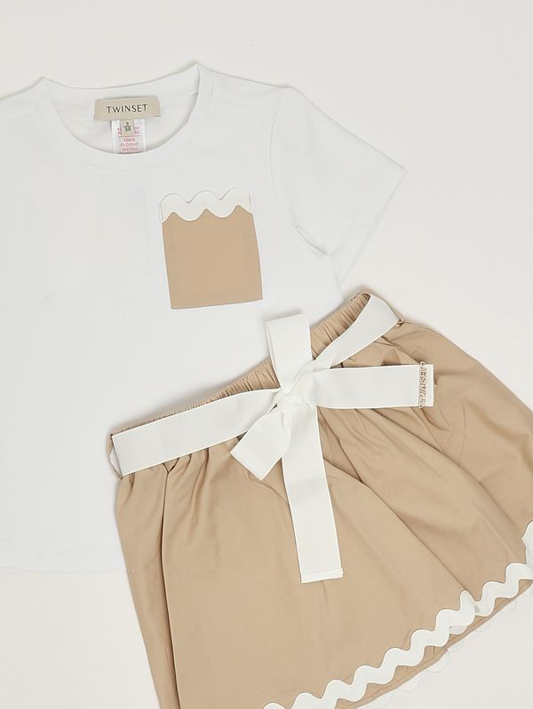 3. Mädchen-Set aus Stretch-Baumwolle Weiß-Beige Twinset 261gb2154