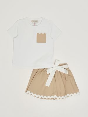 1. Mädchen-Set aus Stretch-Baumwolle Weiß-Beige