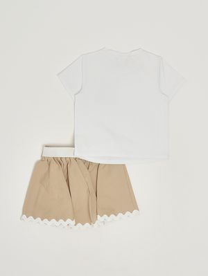 2. Mädchen-Set aus Stretch-Baumwolle Weiß-Beige