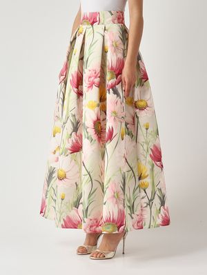 5. Gonna donna L.100 in tessuto duchesse effetto satin Floreale-Pastello