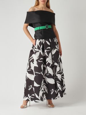 2. Gonna donna L.100 in tessuto duchesse effetto satin Nero-Avorio