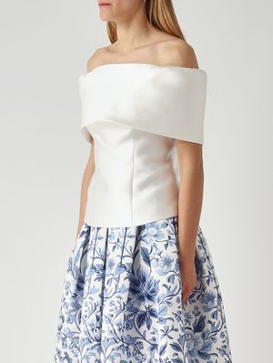 4. Women's top in mikado-effect fabric White